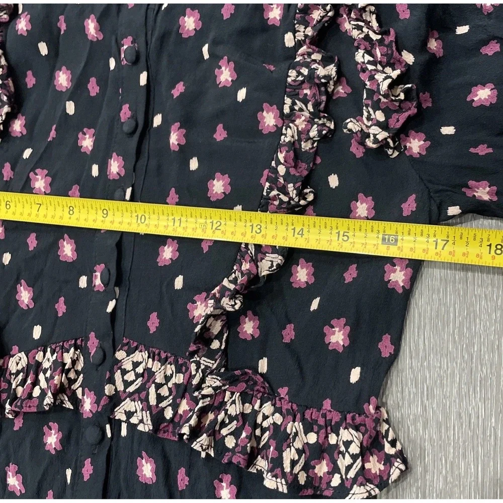 Free‎ People Women Midi Dress Black Floral Calico Skies Cottagecore Boho Sz S